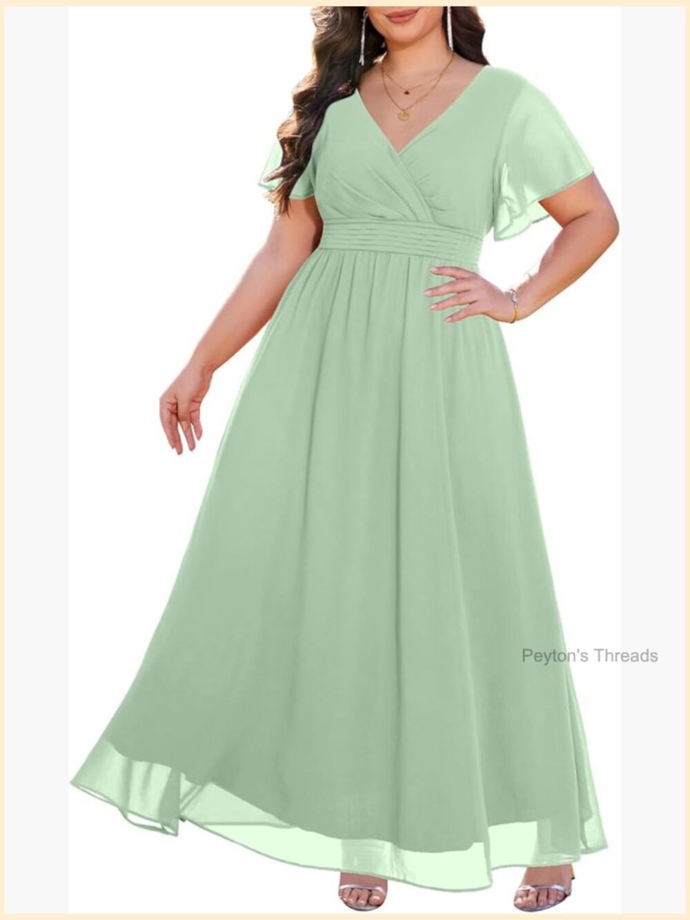 Plus Size Formal Maxi Dress V Neck Flutter Sleeve Chiffon Prom Gown